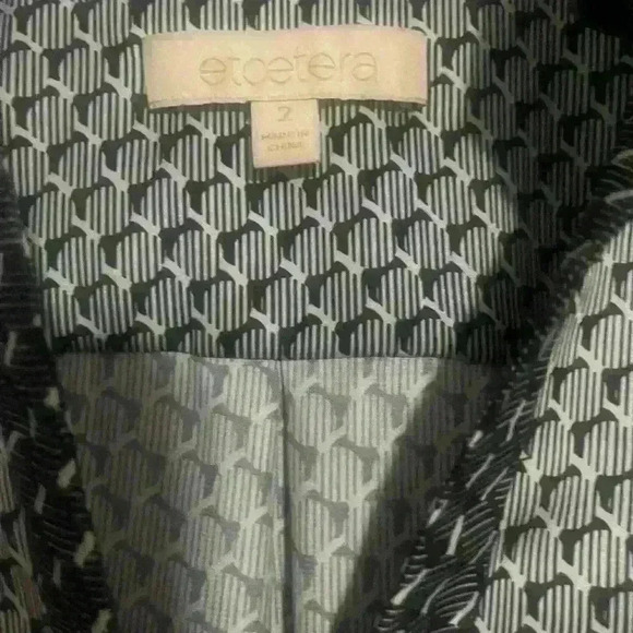 Etcetera Top Collar V Neck Shirt Long Slv Black White Silver Side Slits Sz 2 - Picture 3 of 6